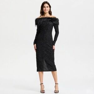 A NEW DAY Black Glitter Long Sleeve Dress Off Shoulder